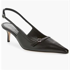 AEYDE Saba NWT Black Leather Pointy Toe Kitten Heel Sling Back Pump